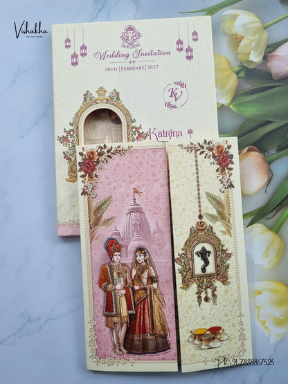 Semi Box Double Door Ganesh Ji Dulah Dulhan Hindu Jain invitation Cards NA-1126-68 – image 1