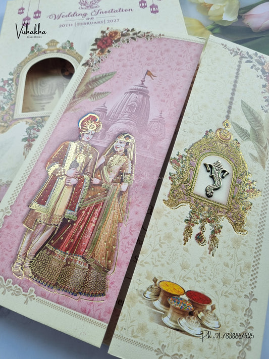 Semi Box Double Door Ganesh Ji Dulah Dulhan Hindu Jain invitation Cards NA-1126-68 – image 2