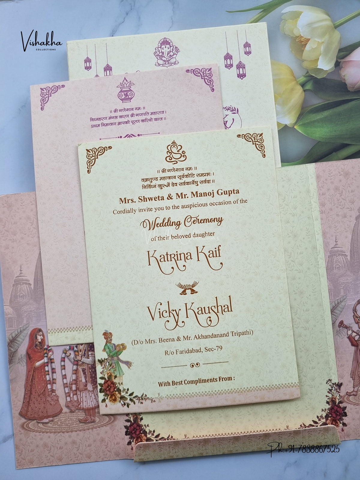 Semi Box Double Door Ganesh Ji Dulah Dulhan Hindu Jain invitation Cards NA-1126-68 – image 3