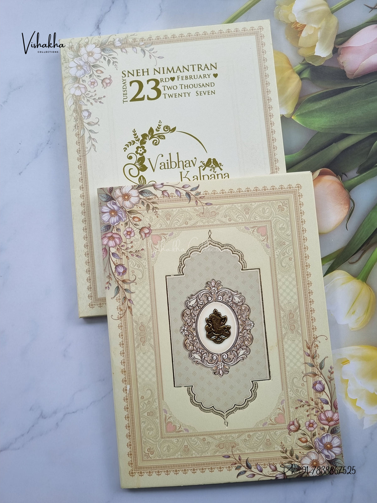 Semi Box Ganesh Ji Flower Hindu Jain invitation Cards NA-1126-70 – image 1
