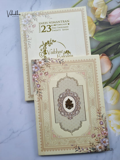Semi Box Ganesh Ji Flower Hindu Jain invitation Cards NA-1126-70 – image 1