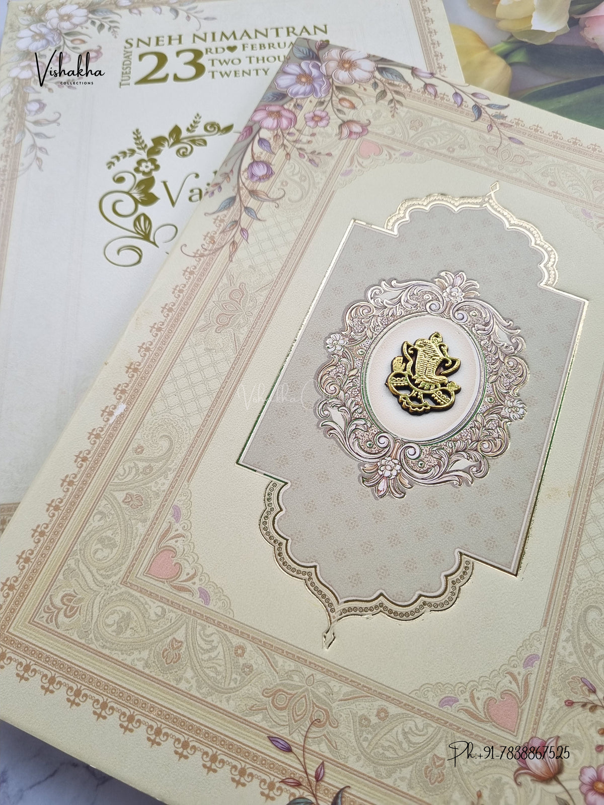 Semi Box Ganesh Ji Flower Hindu Jain invitation Cards NA-1126-70 – image 2