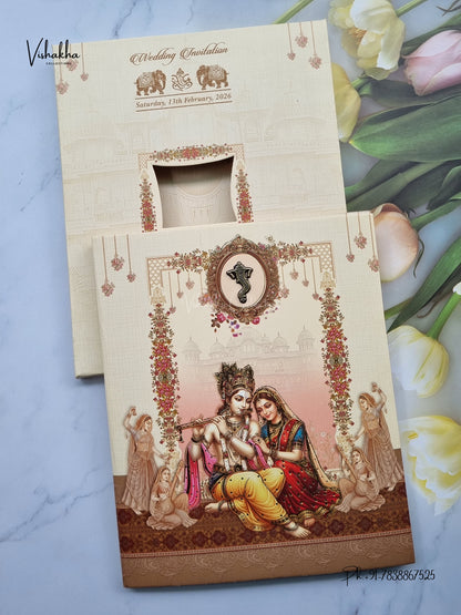 Semi Box Ganesh Ji Radha Krishna Hindu Jain invitation Cards NA-1126-72 – image 1