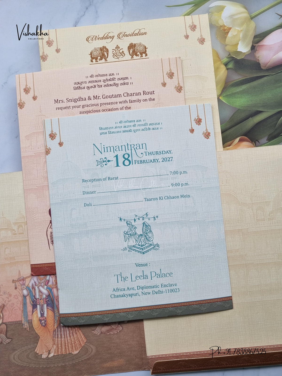 Semi Box Ganesh Ji Radha Krishna Hindu Jain invitation Cards NA-1126-72 – image 3