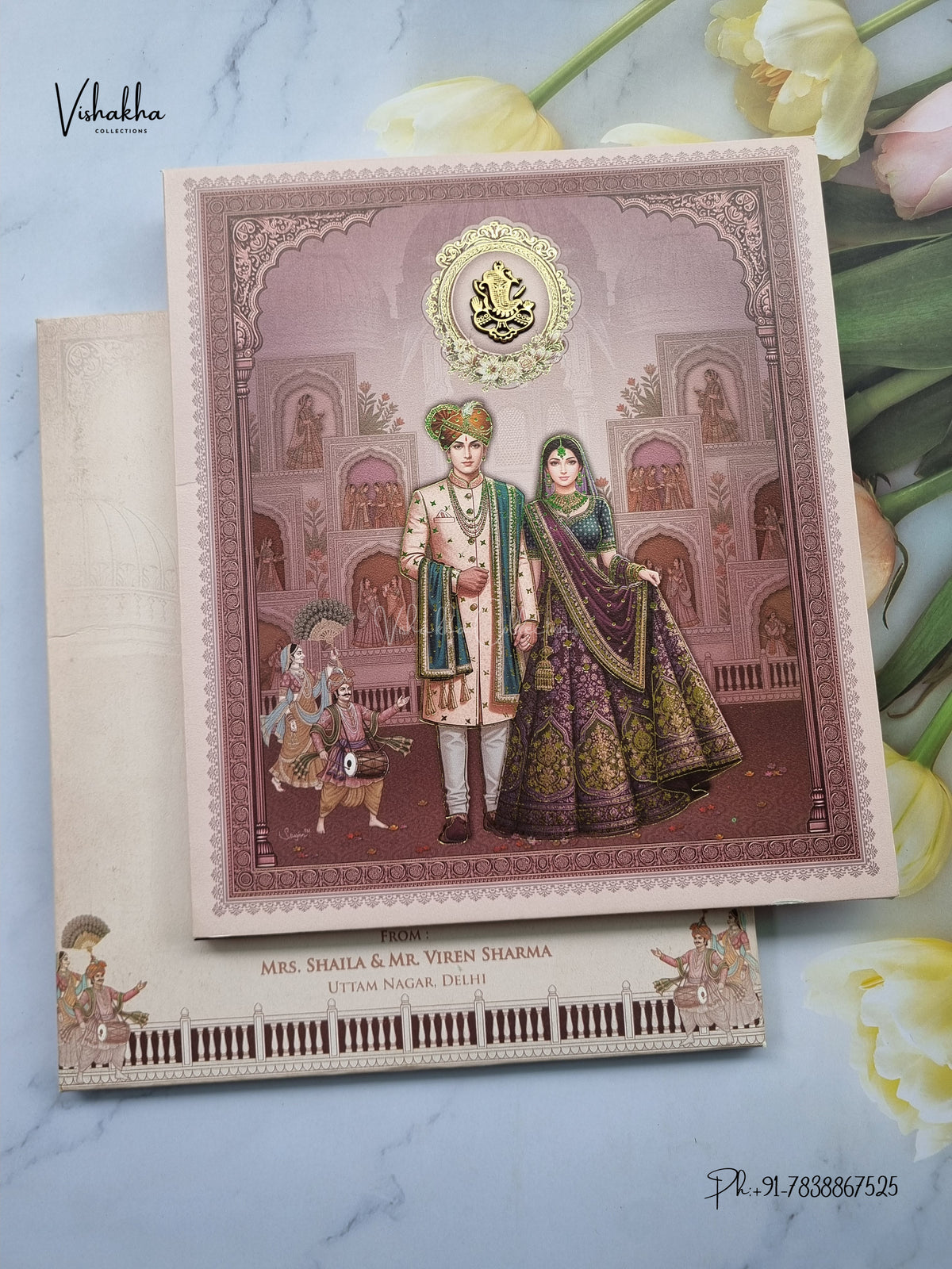 Semi Box Ganesh Ji Dulah Dulhan Hindu Jain invitation Cards NA-1126-73 – image 1