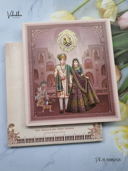 Semi Box Ganesh Ji Dulah Dulhan Hindu Jain invitation Cards NA-1126-73 – image 1