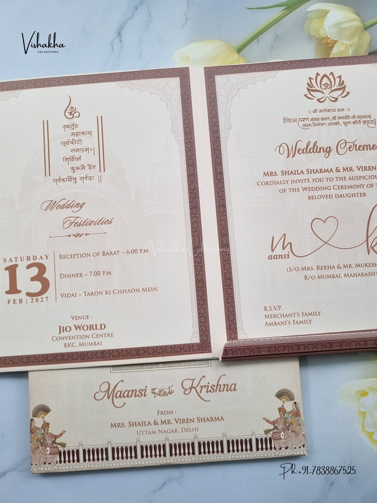 Semi Box Ganesh Ji Dulah Dulhan Hindu Jain invitation Cards NA-1126-73 – image 3
