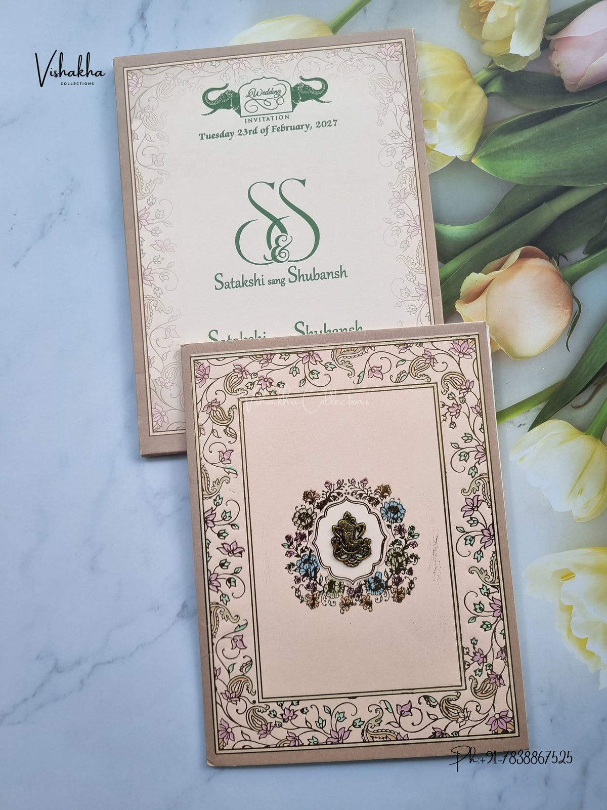 Semi Box Ganesh Ji Flower Hindu Jain invitation Cards NA-1126-75 – image 1