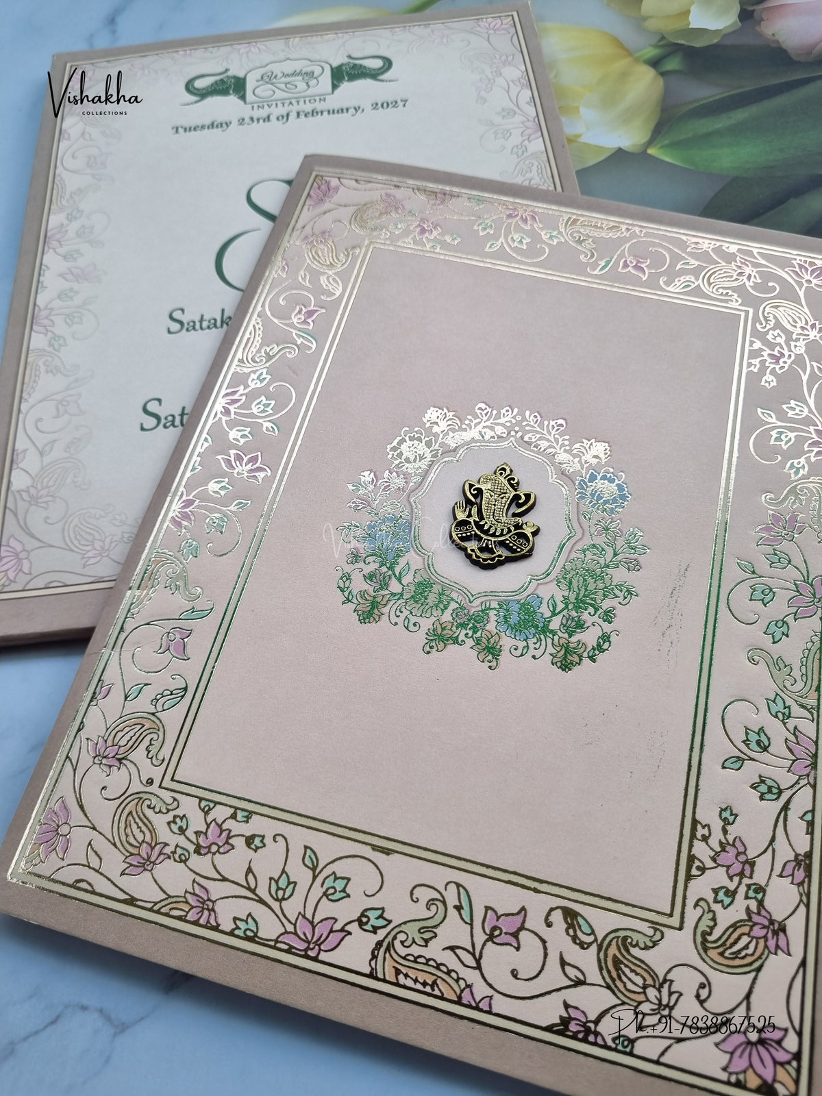 Semi Box Ganesh Ji Flower Hindu Jain invitation Cards NA-1126-75 – image 2
