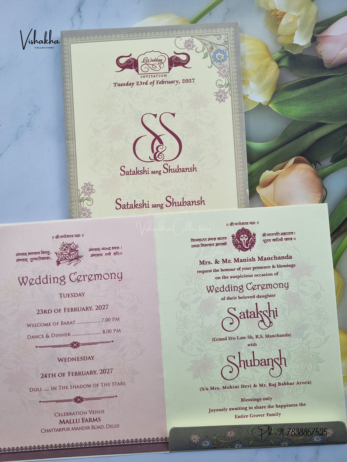 Semi Box Ganesh Ji Flower Hindu Jain invitation Cards NA-1126-76 – image 3