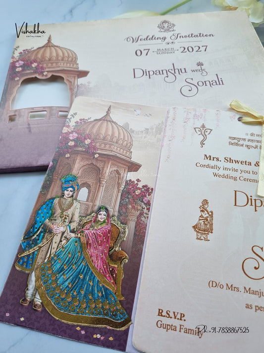 Semi Box Ribbon Dulah Dulhan Jharokha Hindu Sikh Jain invitation Cards NA-1126-77 – image 2