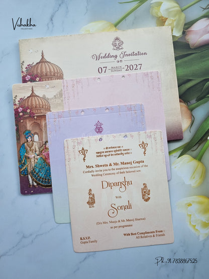 Semi Box Ribbon Dulah Dulhan Jharokha Hindu Sikh Jain invitation Cards NA-1126-77 – image 3