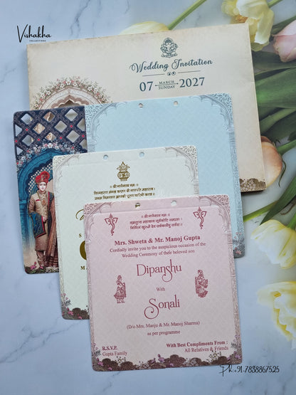 Semi Box Ribbon Dulah Dulhan Jharokha Hindu Sikh Jain invitation Cards NA-1126-78 – image 3