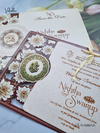 Semi Box Ribbon Ganesh Ji Flower Hindu Jain invitation Cards NA-1126-79 – image 2