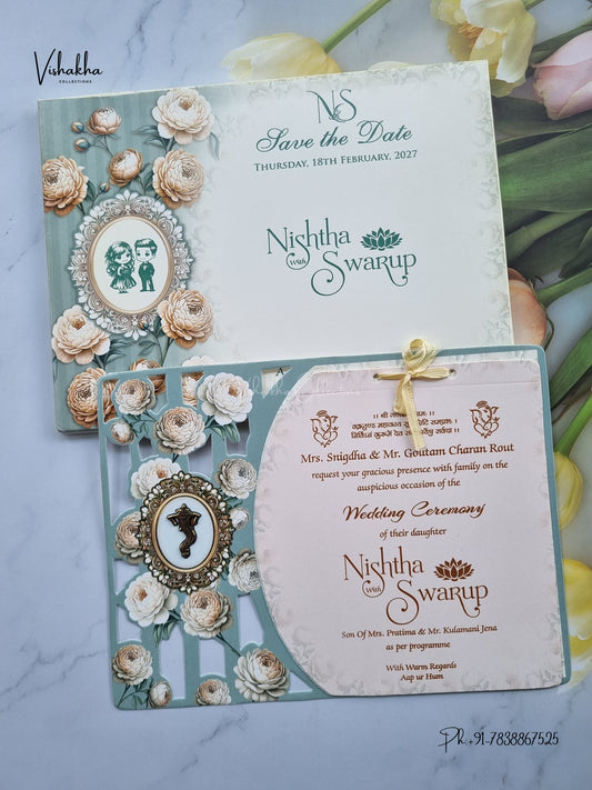 Semi Box Ribbon Ganesh Ji Flower Hindu Jain invitation Cards NA-1126-80 – image 1