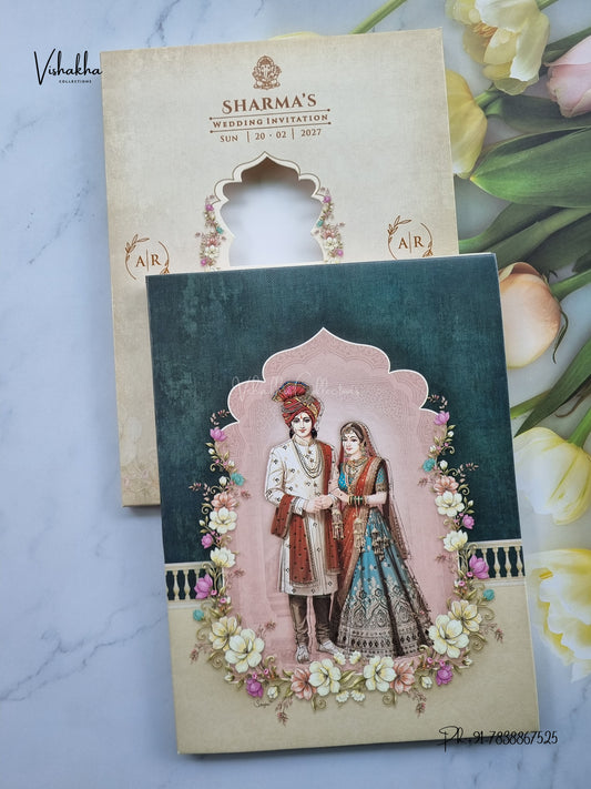 Semi Box Dulah Dulhan Hindu Sikh Jain invitation Cards NA-1126-83 – image 1
