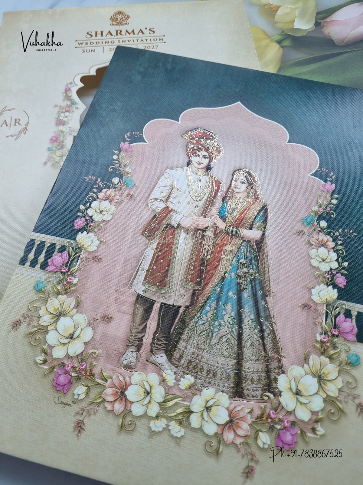 Semi Box Dulah Dulhan Hindu Sikh Jain invitation Cards NA-1126-83 – image 2