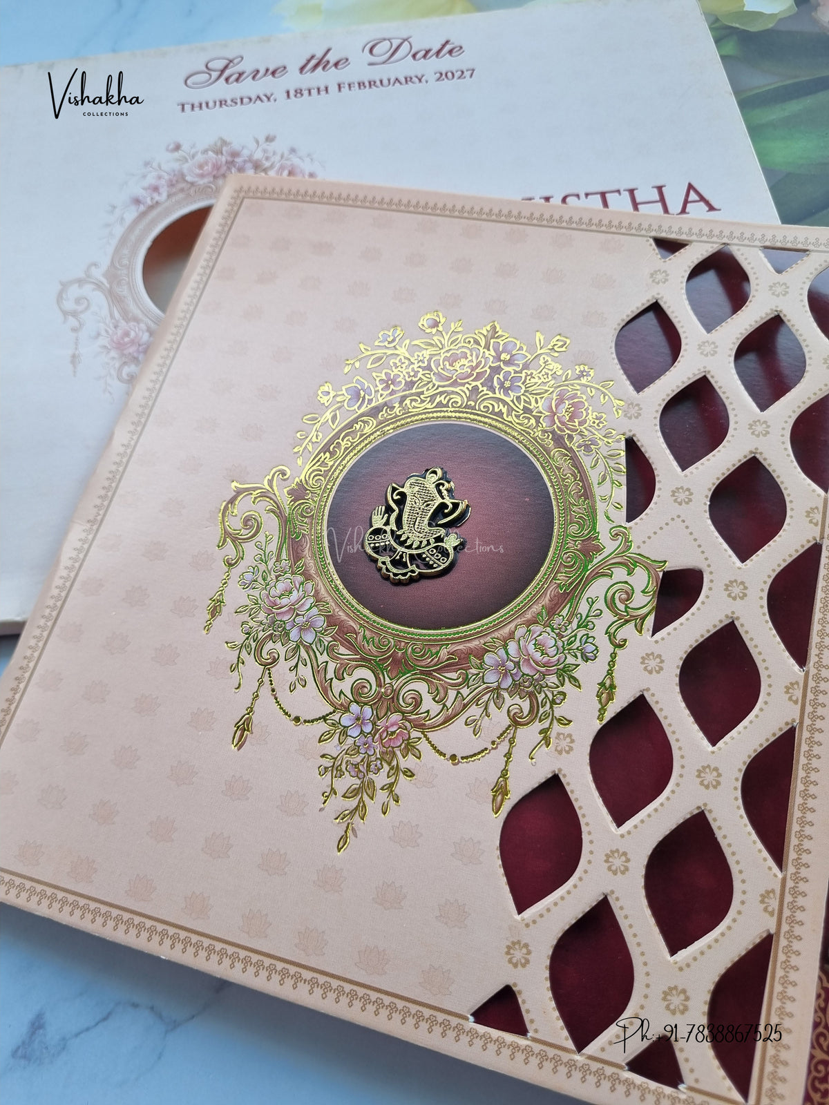 Semi Box Double Door Ganesh Ji Flower Hindu Jain invitation Cards NA-1126-92 – image 2