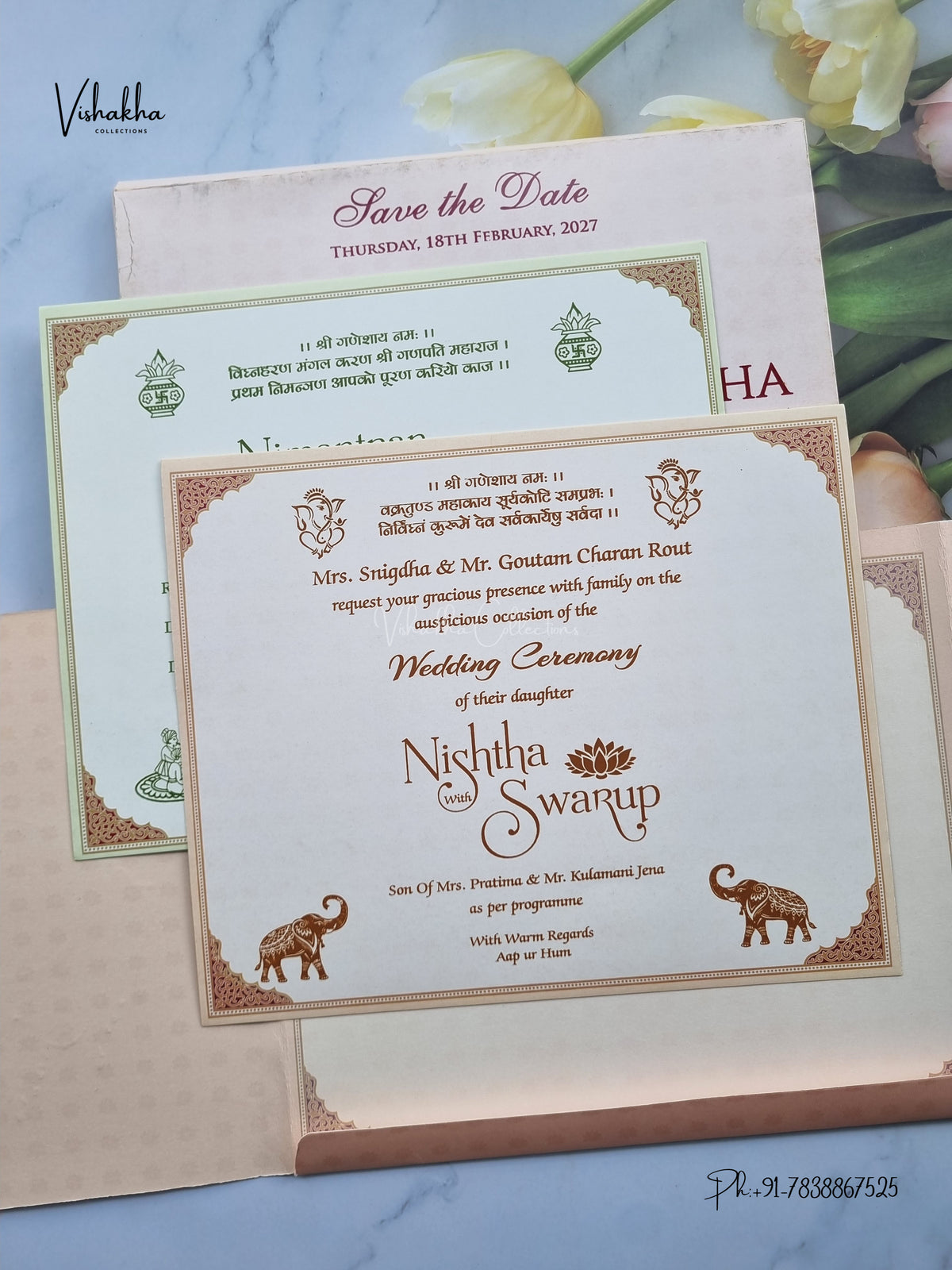 Semi Box Double Door Ganesh Ji Flower Hindu Jain invitation Cards NA-1126-92 – image 3