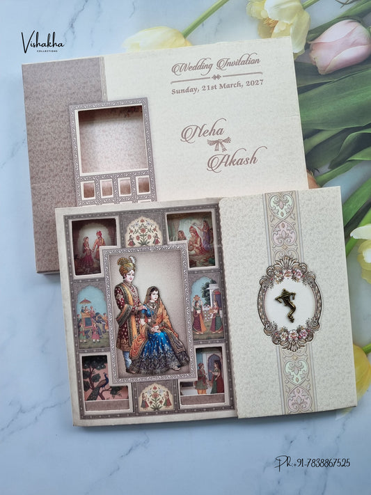 Semi Box Double Door Ganesh Ji Dulah Dulhan Barat Hindu Jain invitation Cards NA-1126-94 – image 1