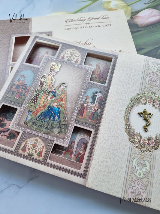 Semi Box Double Door Ganesh Ji Dulah Dulhan Barat Hindu Jain invitation Cards NA-1126-94 – image 2