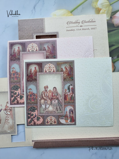 Semi Box Double Door Ganesh Ji Dulah Dulhan Barat Hindu Jain invitation Cards NA-1126-94 – image 3