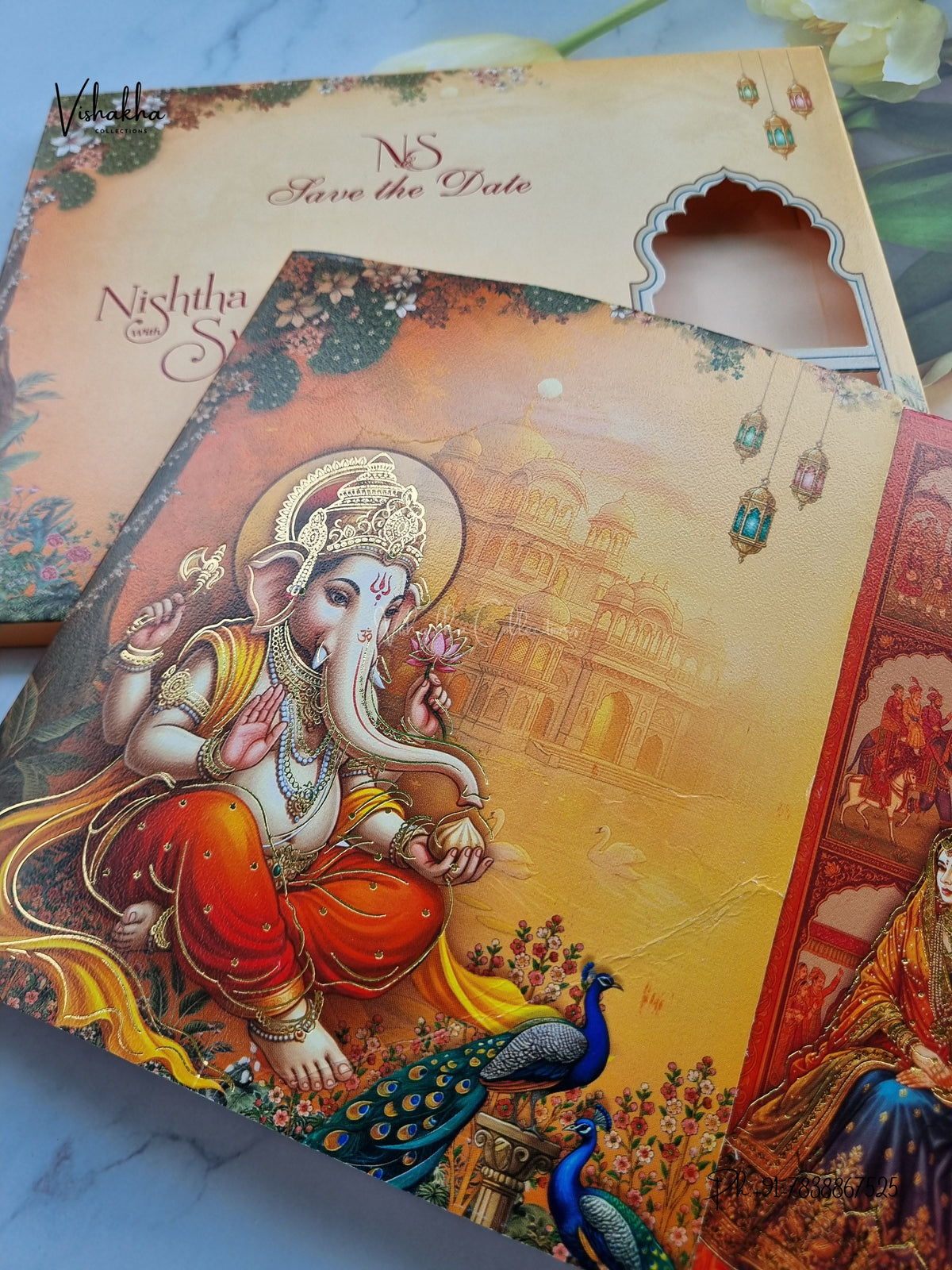Semi Box Double Door Ganesh Ji Dulah Dulhan Hindu Jain invitation Cards NA-1126-98 – image 2