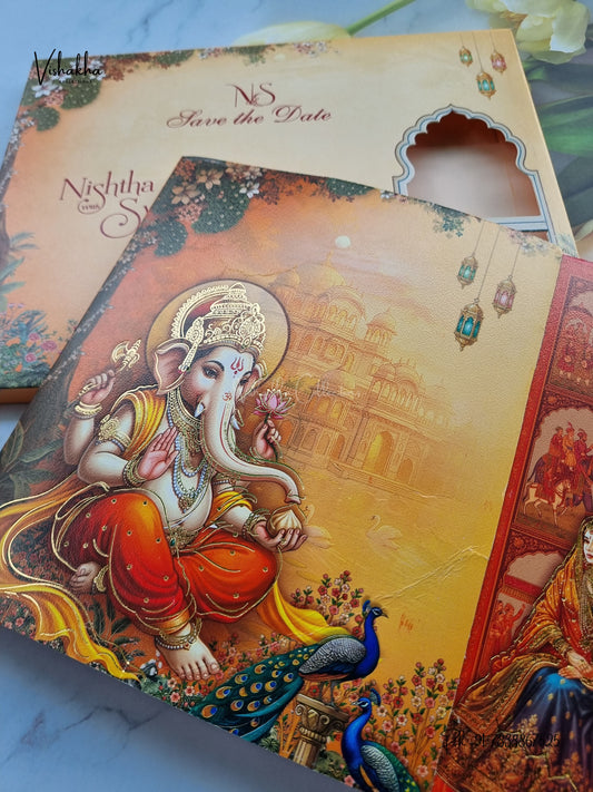 Semi Box Double Door Ganesh Ji Dulah Dulhan Hindu Jain invitation Cards NA-1126-98 – image 2