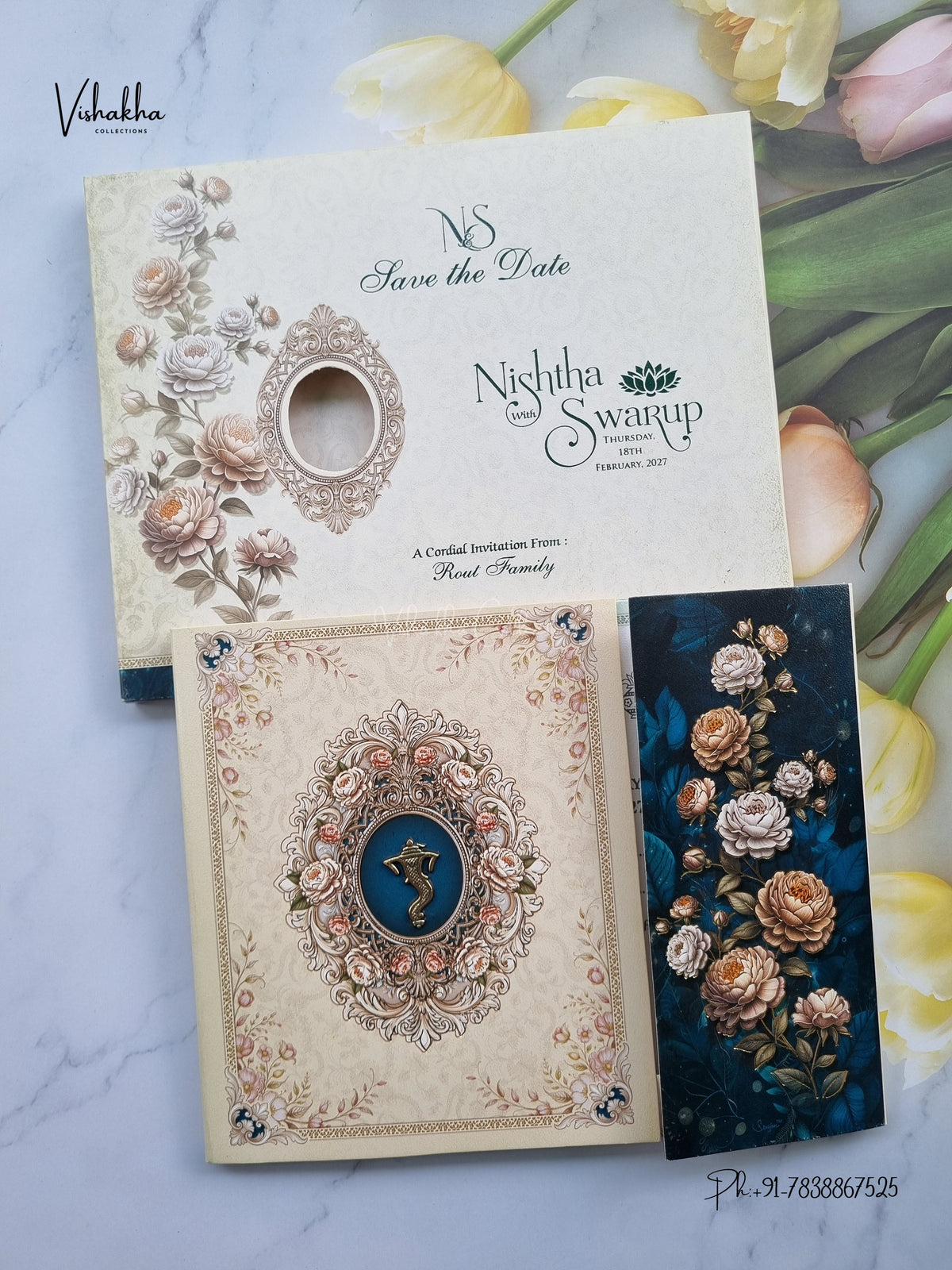 Semi Box Double Door Ganesh Ji Flower Hindu Jain invitation Cards NA-1126-99 – image 1