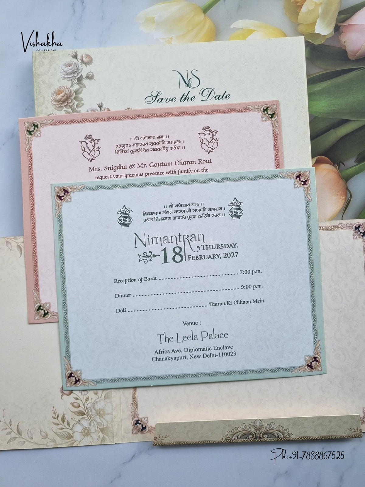 Semi Box Double Door Ganesh Ji Flower Hindu Jain invitation Cards NA-1126-99 – image 3