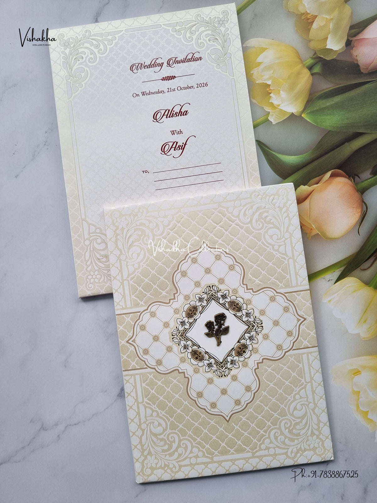 Padded Flower Muslim Hindu Christian Sikh Jain invitation Cards SCH-1192 – image 1