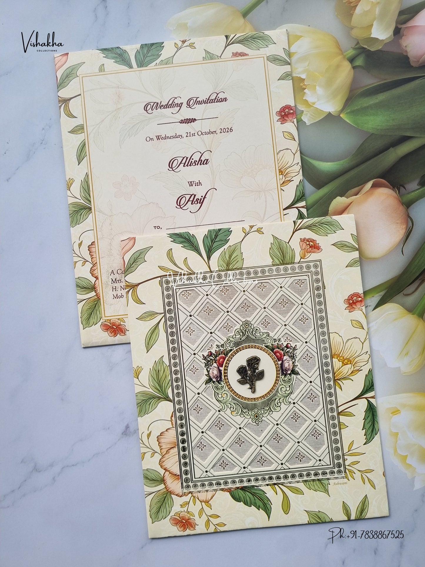 Single Insert Flower Muslim Hindu Christian Sikh Jain invitation Cards SCH-2714 – image 1