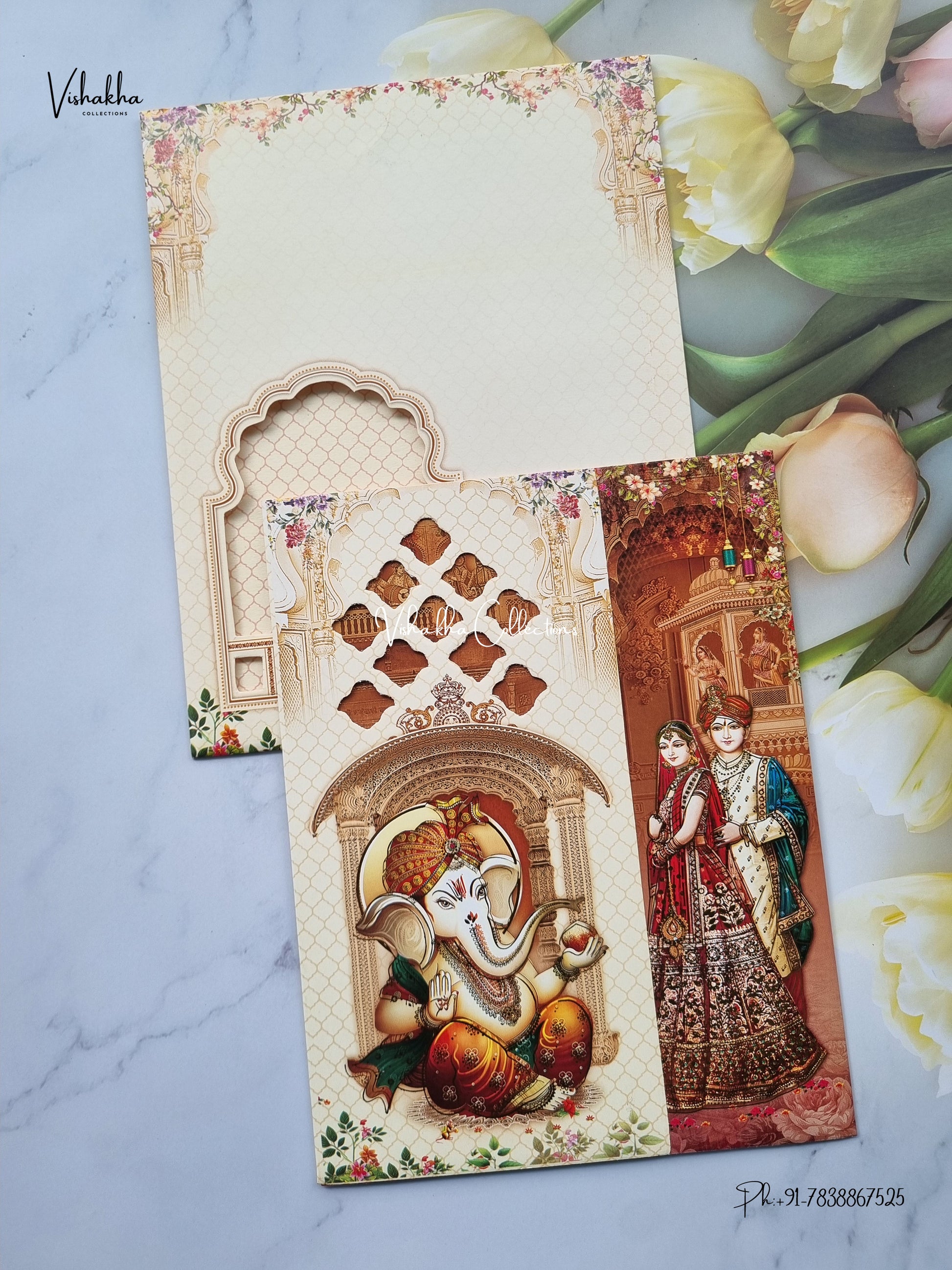 Laser Cut Ganesh Ji Dulah Dulhan Hindu Jain invitation Cards SCH-5002 – image 1