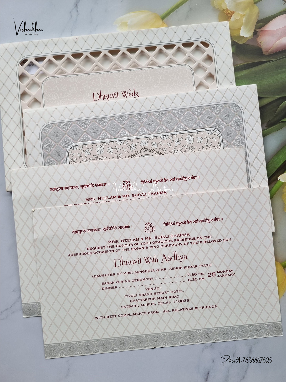Semi Box Laser Cut Ganesh Ji Hindu Jain invitation Cards SCH-8002 – image 3