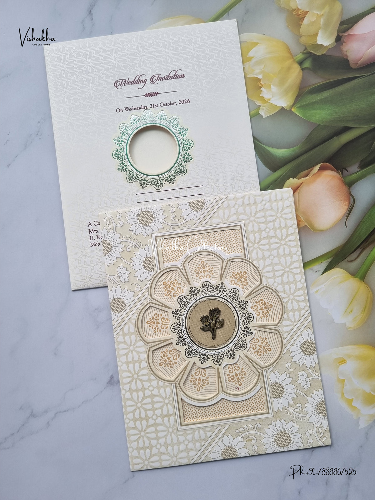 Laser Cut Flower Muslim Hindu Christian Sikh Jain invitation Cards SCH-8032 – image 1