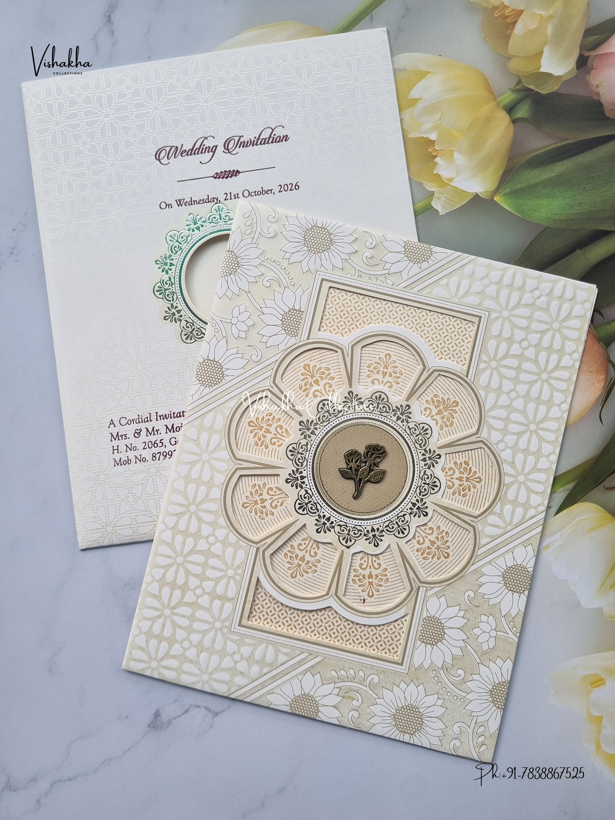 Laser Cut Flower Muslim Hindu Christian Sikh Jain invitation Cards SCH-8032 – image 2