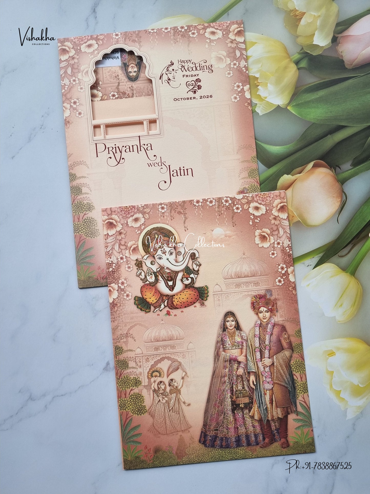 Single Insert Ganesh Ji Dulah Dulhan Hindu Jain invitation Cards SCH-9004 – image 1