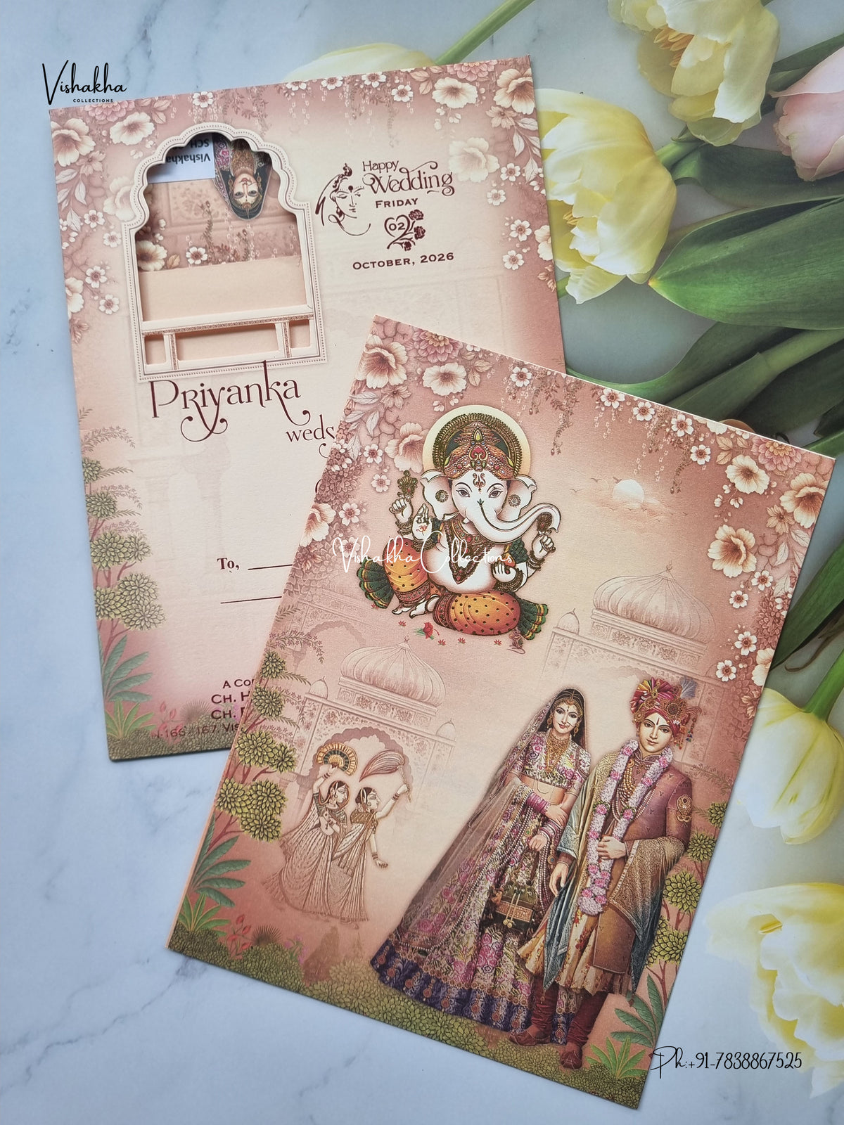 Single Insert Ganesh Ji Dulah Dulhan Hindu Jain invitation Cards SCH-9004 – image 2