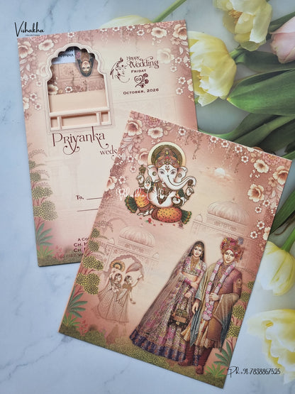 Single Insert Ganesh Ji Dulah Dulhan Hindu Jain invitation Cards SCH-9004 – image 2