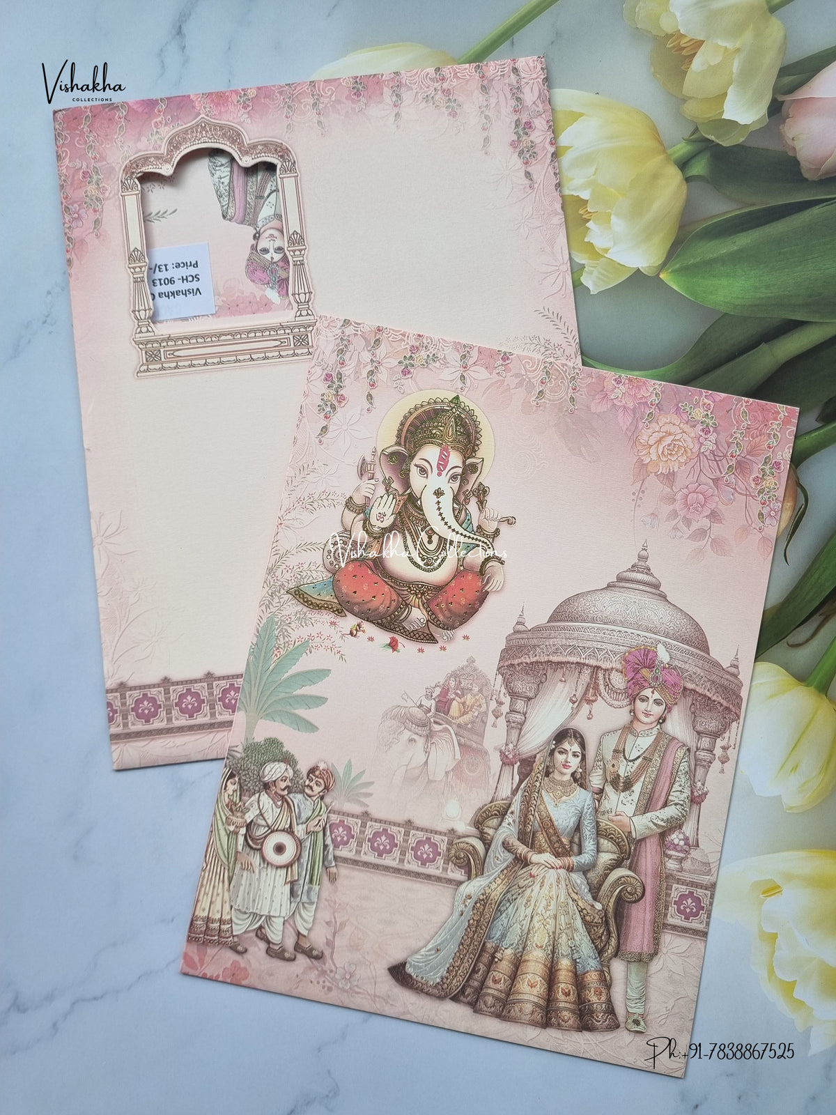 Single Insert Ganesh Ji Dulah Dulhan Hathi Hindu Jain invitation Cards SCH-9013 – image 2