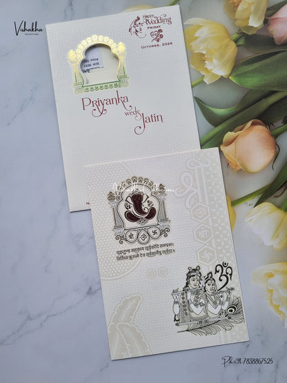 Single Insert Ganesh Ji Radha Krishna Hindu Jain invitation Cards SCH-9031 – image 1