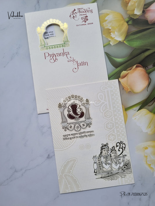 Single Insert Ganesh Ji Radha Krishna Hindu Jain invitation Cards SCH-9031 – image 1