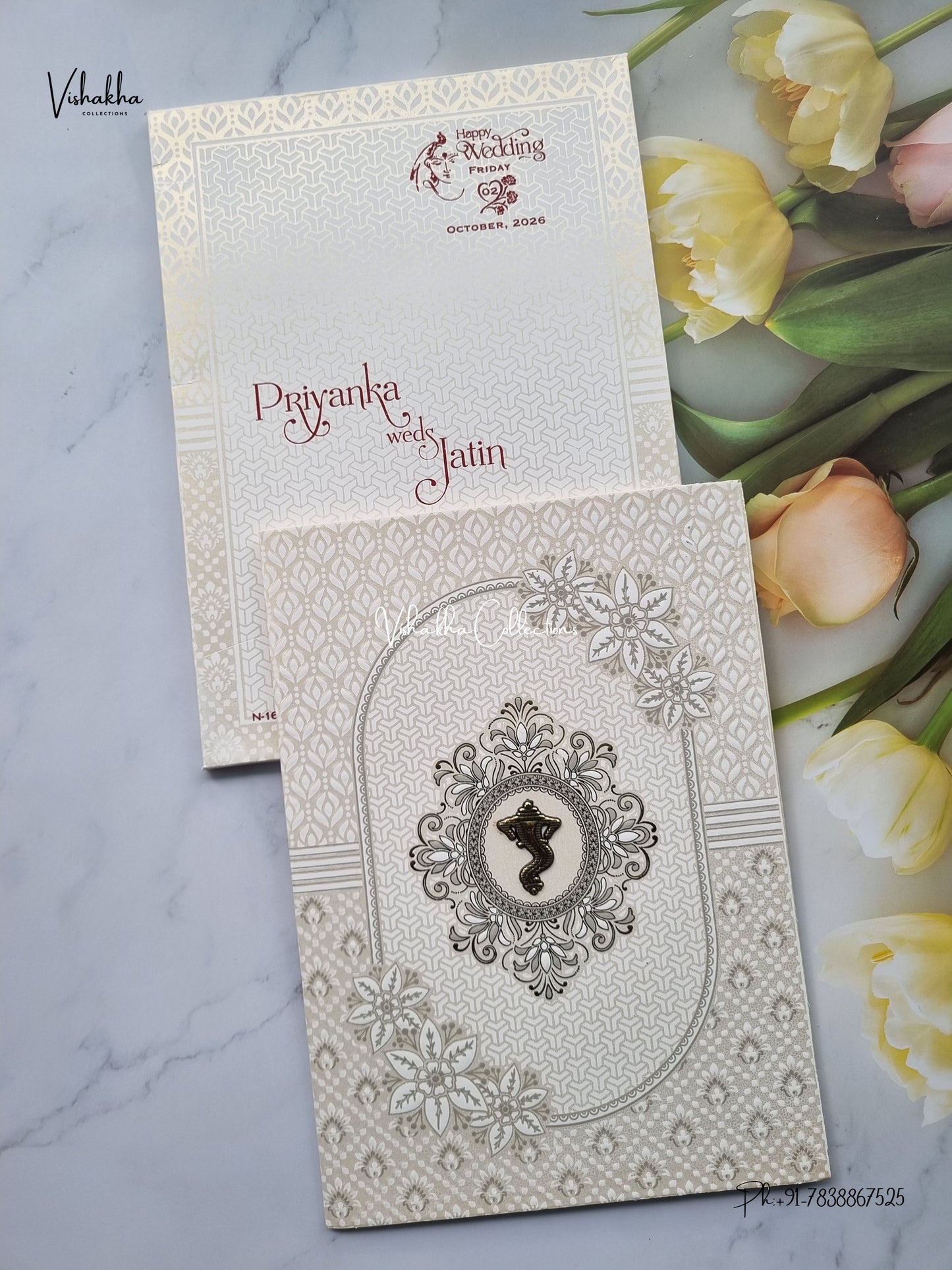 Single Insert Ganesh Ji Flower Hindu Jain invitation Cards SCH-B-102 – image 1