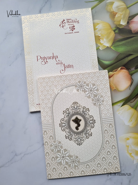 Single Insert Ganesh Ji Flower Hindu Jain invitation Cards SCH-B-102 – image 1