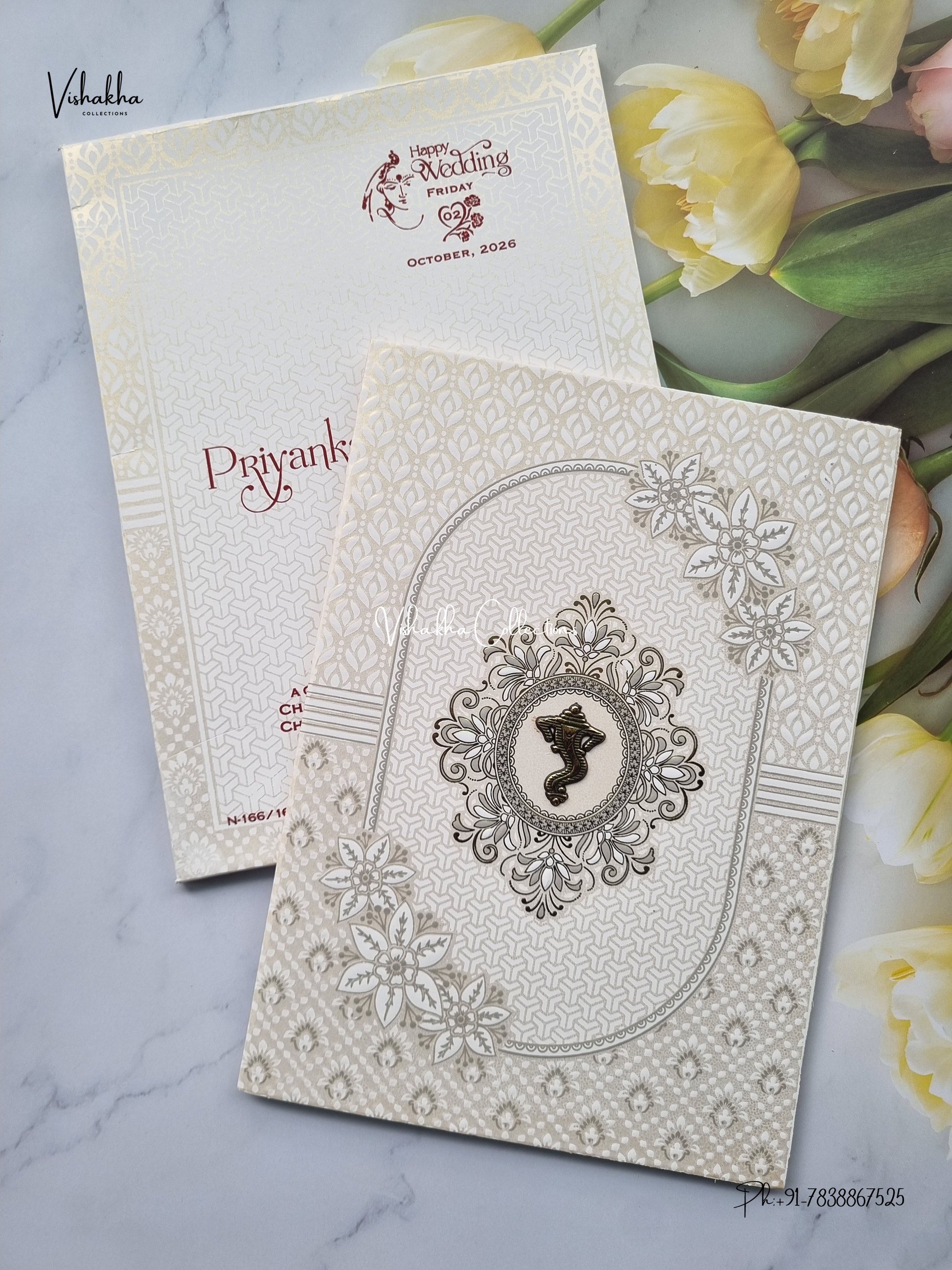 Single Insert Ganesh Ji Flower Hindu Jain invitation Cards SCH-B-102 – image 2