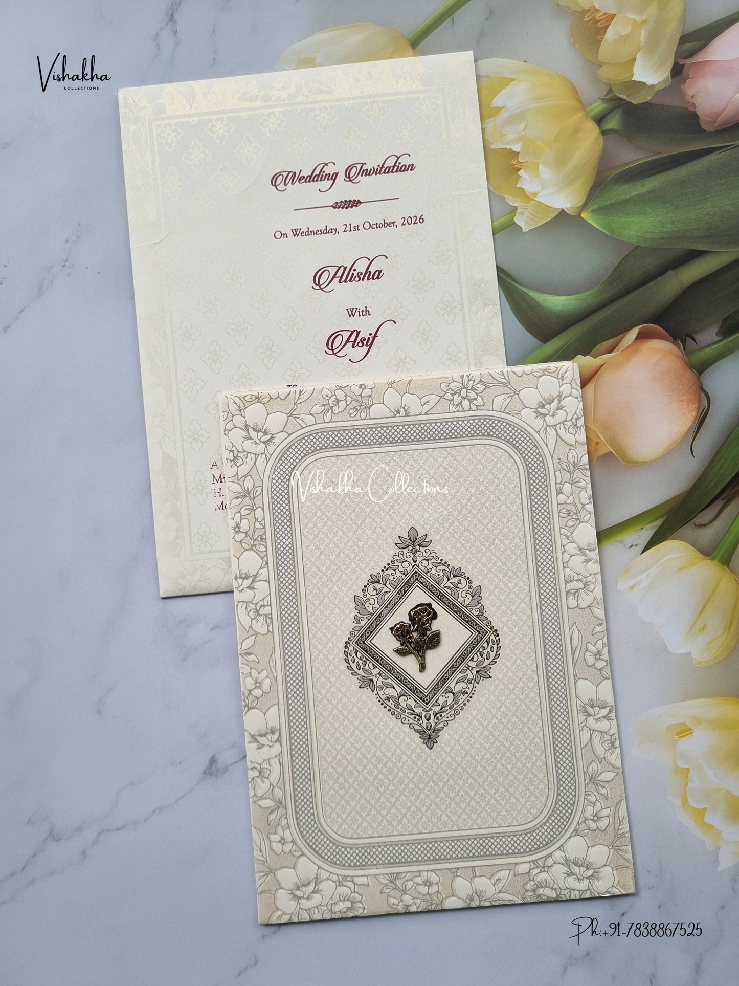 Single Insert Flower Muslim Hindu Christian Sikh Jain invitation Cards SCH-B-52 – image 1