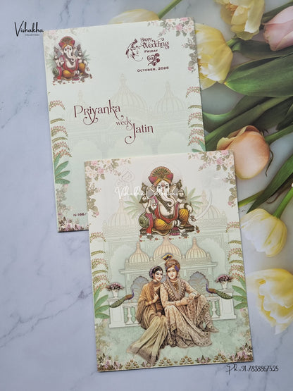 Single Insert Ganesh Ji Dulah Dulhan Peacock Hindu Jain invitation Cards SCH-B-75 – image 1