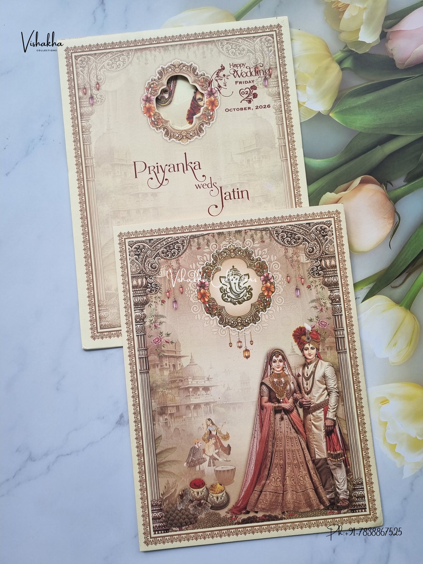 Single Insert Ganesh Ji Dulah Dulhan Hindu Jain invitation Cards SCH-B-94 – image 1