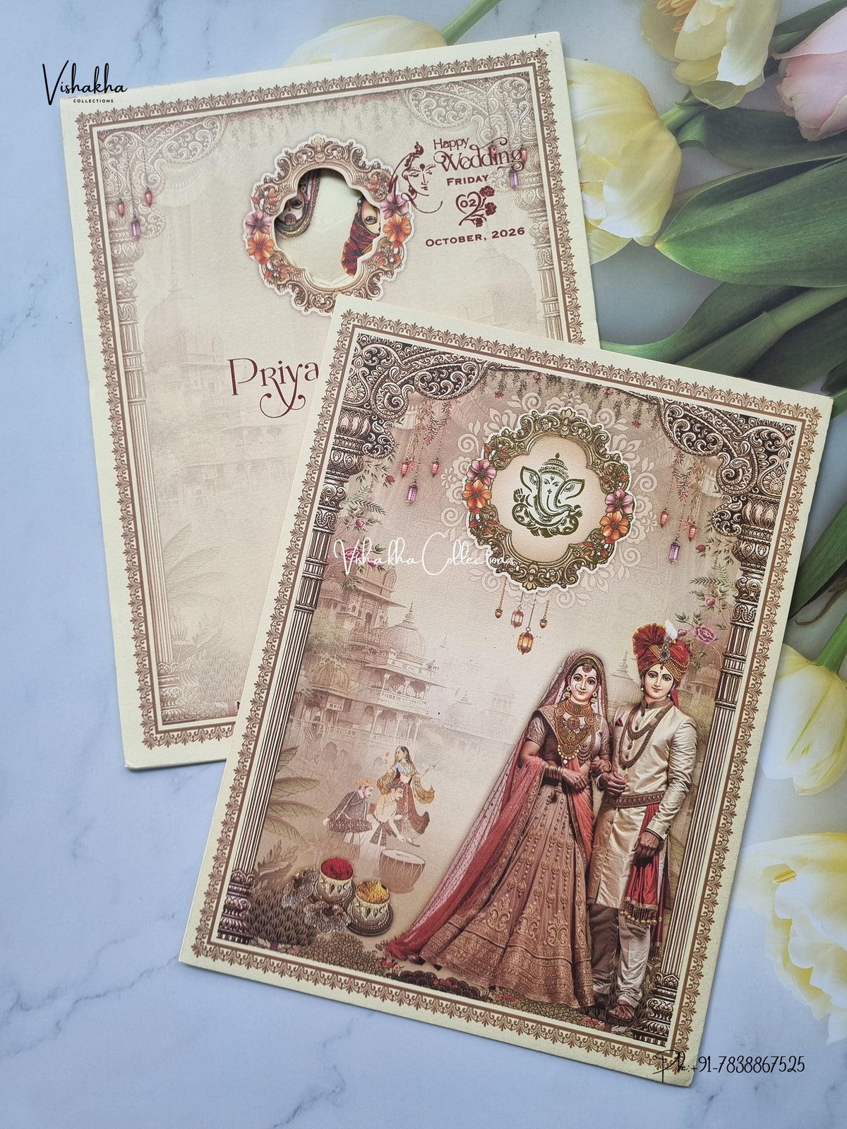 Single Insert Ganesh Ji Dulah Dulhan Hindu Jain invitation Cards SCH-B-94 – image 2