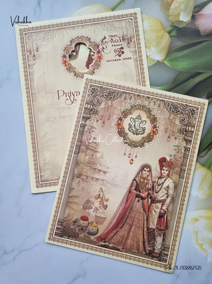 Single Insert Ganesh Ji Dulah Dulhan Hindu Jain invitation Cards SCH-B-94 – image 2